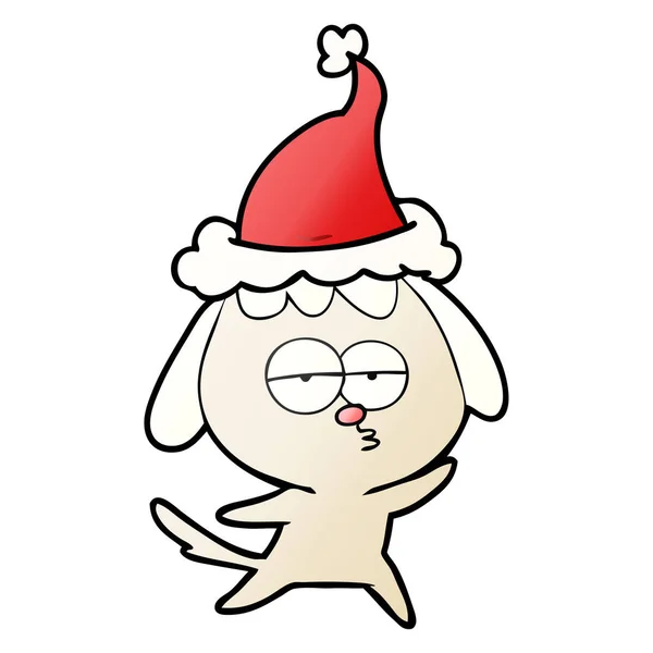 Gradiente de dibujos animados de un perro aburrido con sombrero de santa — Vector de stock