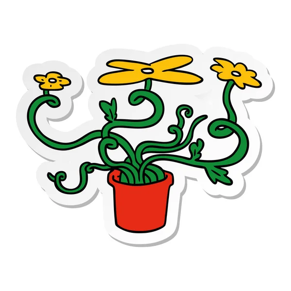 Pegatina de dibujos animados garabato de una planta de flores — Vector de stock
