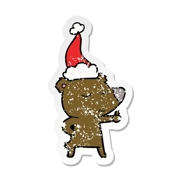 Glücklich bekümmert Aufkleber Karikatur eines Bären gibt Daumen nach oben tragen — Stockvektor