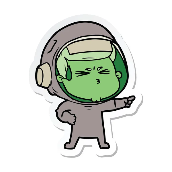 Sticker van een cartoon benadrukt astronaut — Stockvector
