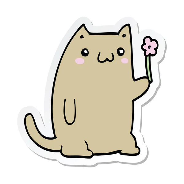 Sticker van een leuke cartoon kat met bloem — Stockvector