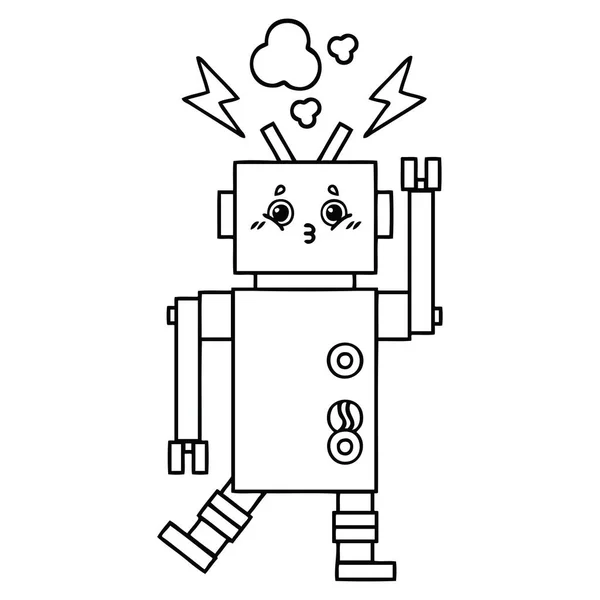 Línea dibujo dibujos animados robot mal funcionamiento — Archivo Imágenes Vectoriales