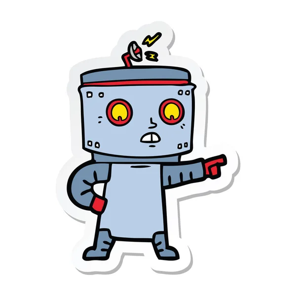 Sticker van een cartoon robot wijzen — Stockvector