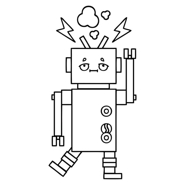 Línea dibujo dibujos animados robot mal funcionamiento — Vector de stock