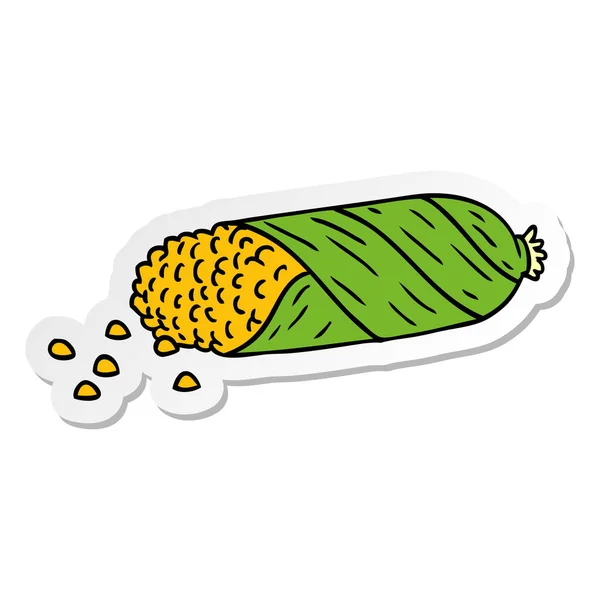 Sticker cartoon doodle of fresh corn on the cob — Stock Vector