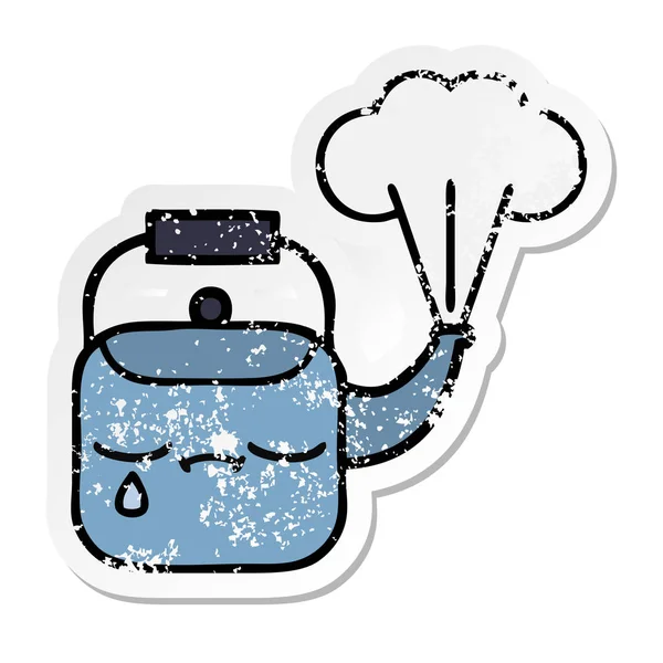Aufkleber eines niedlichen Cartoon dampfenden Wasserkochers — Stockvektor