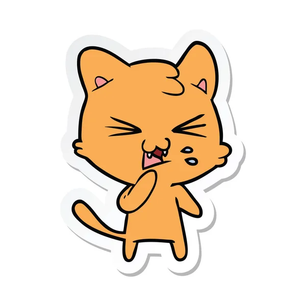 Sticker van een cartoon kat sissende — Stockvector