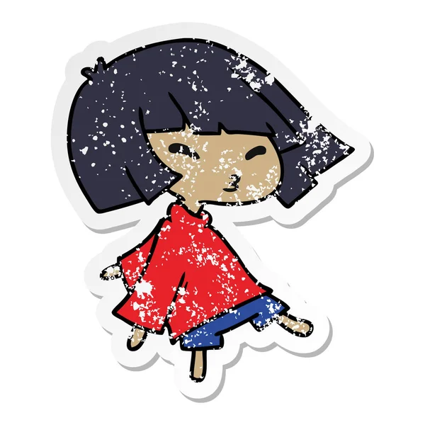 Verontruste sticker cartoon van een schattig kawaii-meisje — Stockvector