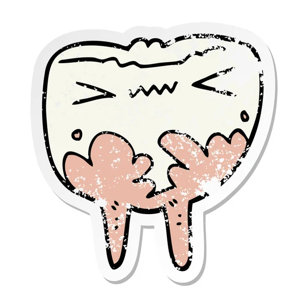 Distressed sticker of a cartoon bad tooth — Stock Vector