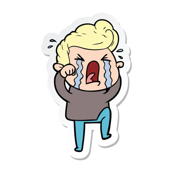 Sticker of a cartoon crying man — Stock Vector