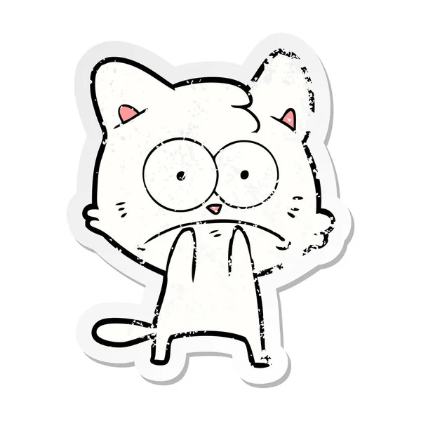 Adesivo angosciato di un gatto nervoso cartone animato — Vettoriale Stock
