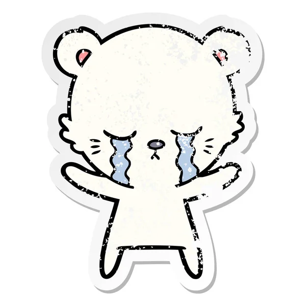 Distressed sticker of a crying cartoon polarbear — Stock Vector