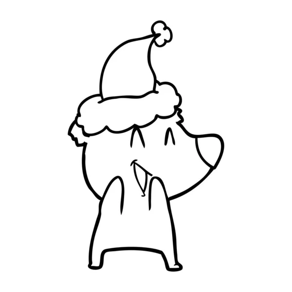 Ridere disegno linea orso polare di un cappello indossando Babbo Natale — Vettoriale Stock