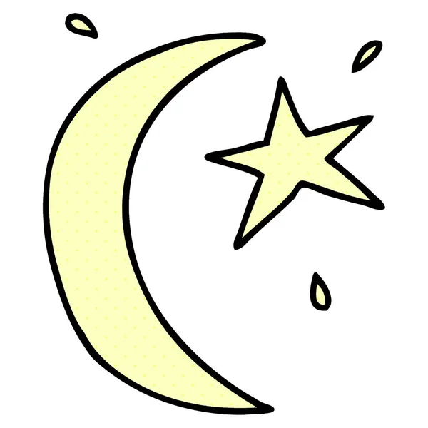 Dessin animé doodle de la lune et une étoile — Image vectorielle