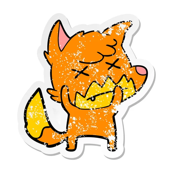 Verontruste sticker van een cartoon dode fox — Stockvector