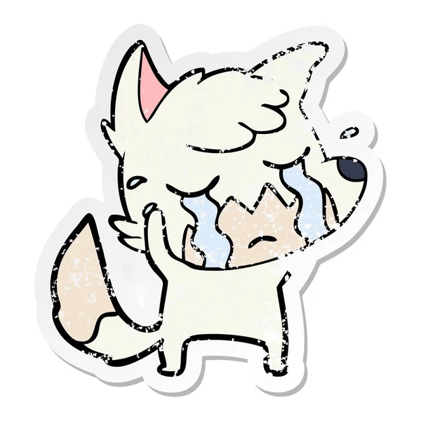 Distressed Sticker Crying Fox Cartoon — Stock Vector