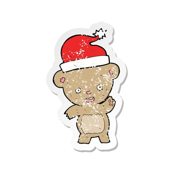 Retro distressed nálepka karikatura vánoční medvídek — Stockový vektor