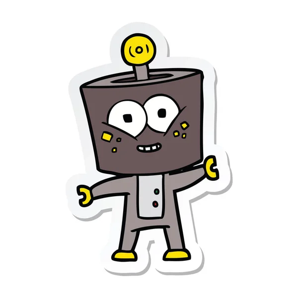 Sticker Happy Cartoon Robot — Stock Vector