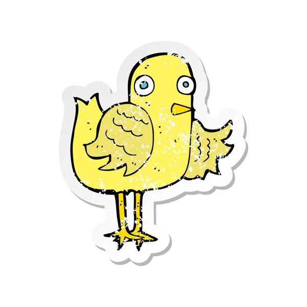 Retro Verdrietig Sticker Van Een Vogel Van Cartoon Zwaaien Vleugel — Stockvector