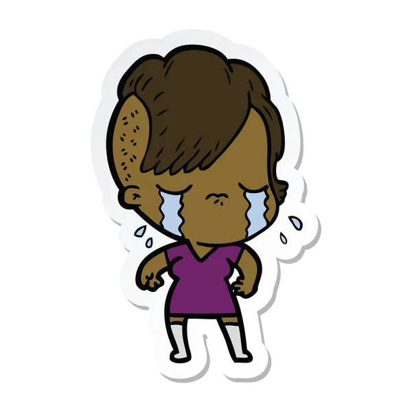 Sticker van een cartoon huilend meisje — Stockvector