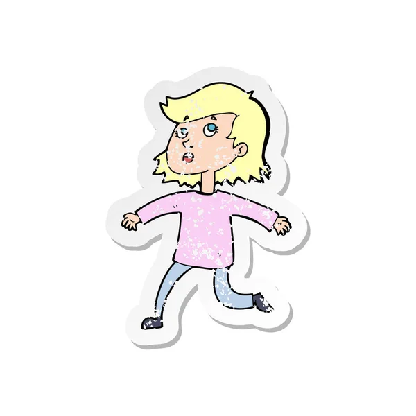 Autocollant de détresse rétro d'une femme dessin animé — Image vectorielle