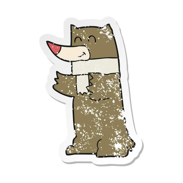 Retro Distressed Sticker Cartoon Bear — Stock Vector