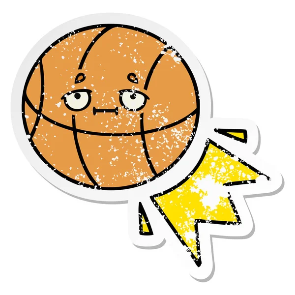 Distressed sticker of a cute cartoon basketball — Stock Vector