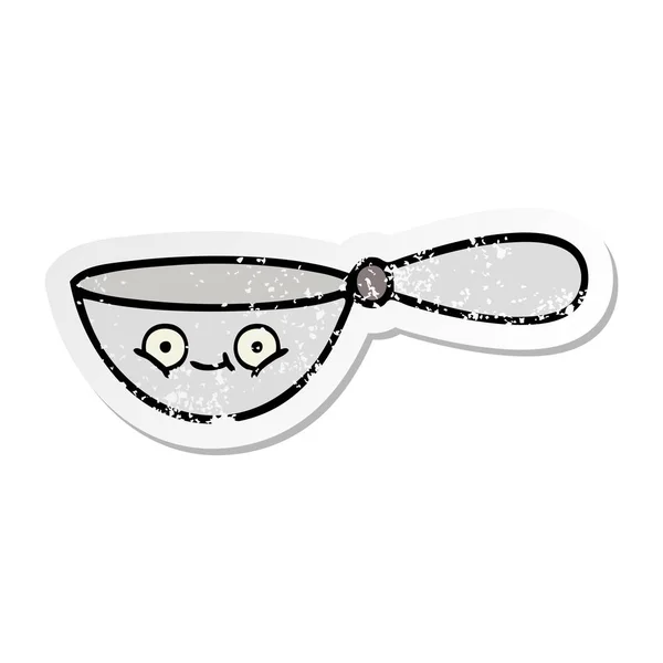 Distressed Sticker Cute Cartoon Measuring Spoon — Stock Vector