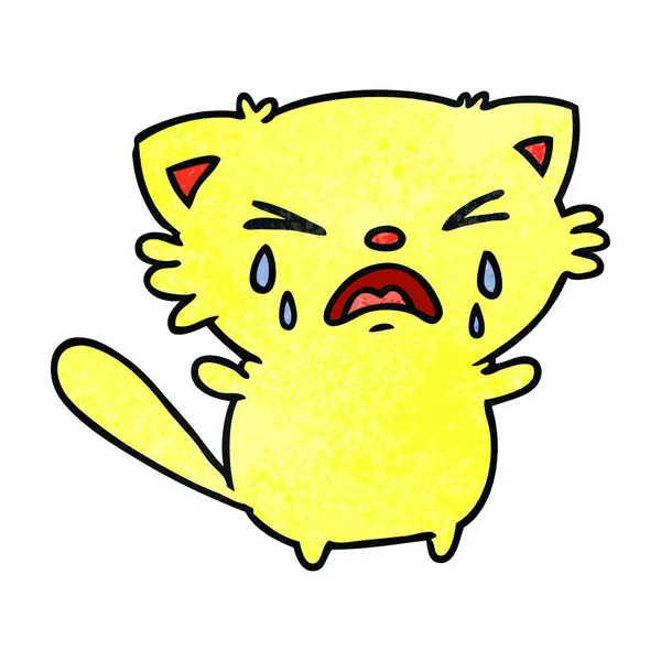 Freehand Drawn Textured Cartoon Cute Kawaii Crying Cat — Stock Vector
