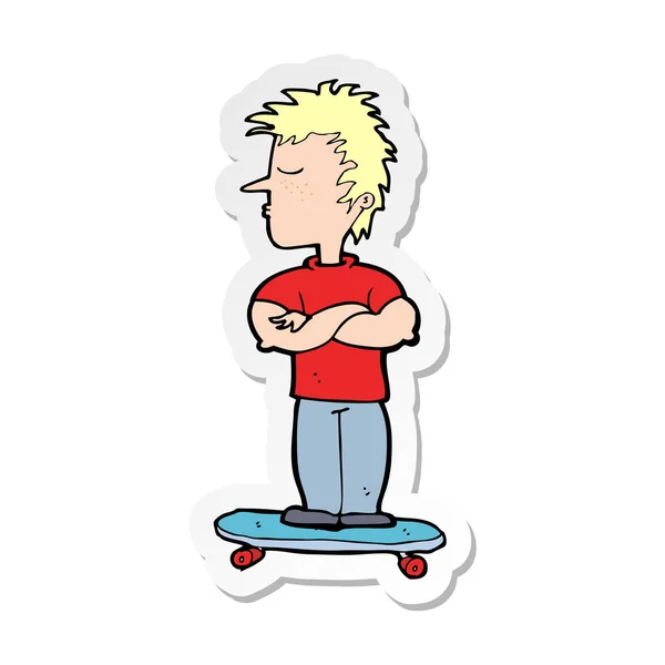 スケート ボードに漫画の傲慢な少年のステッカー — ストックベクタ