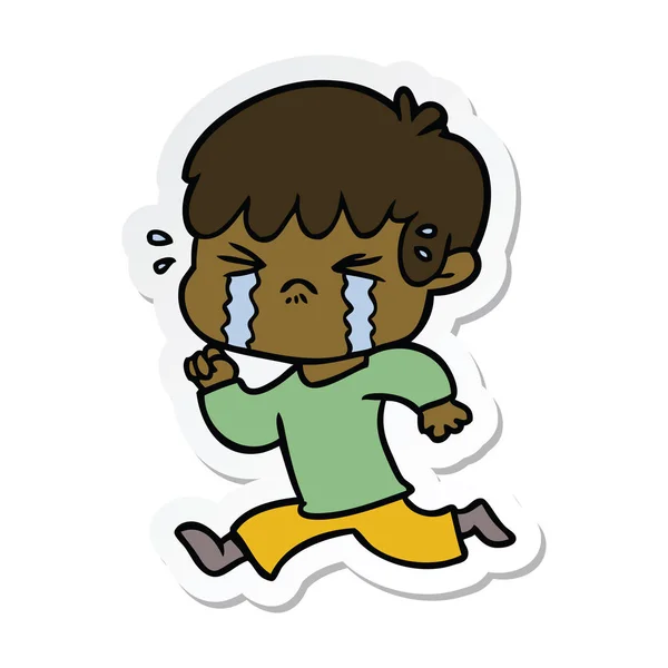 Sticker van een cartoon jongen huilen — Stockvector