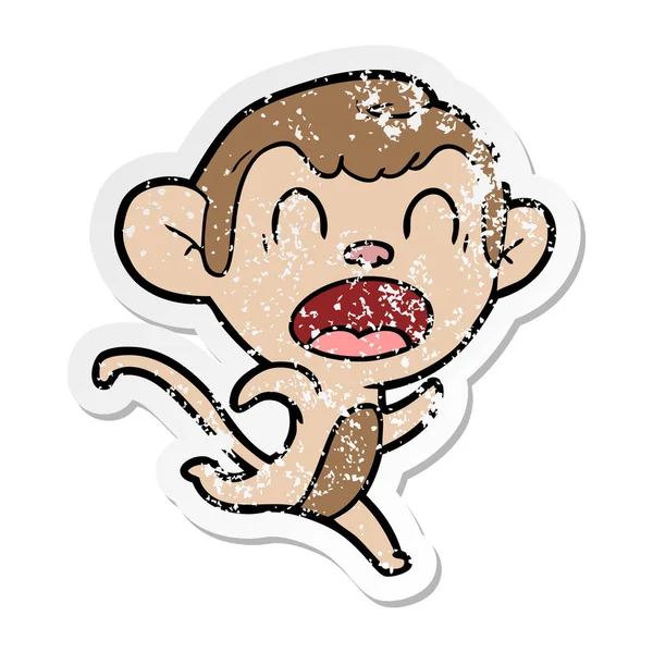 Distressed sticker of a shouting cartoon monkey running — Stock Vector