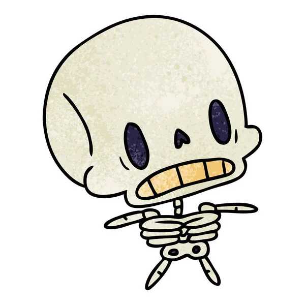 Dessin animé texturé kawaii squelette mort mignon — Image vectorielle
