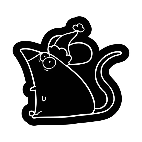 Schrullige Cartoon Ikone Einer Verängstigten Maus Mit Weihnachtsmütze — Stockvektor