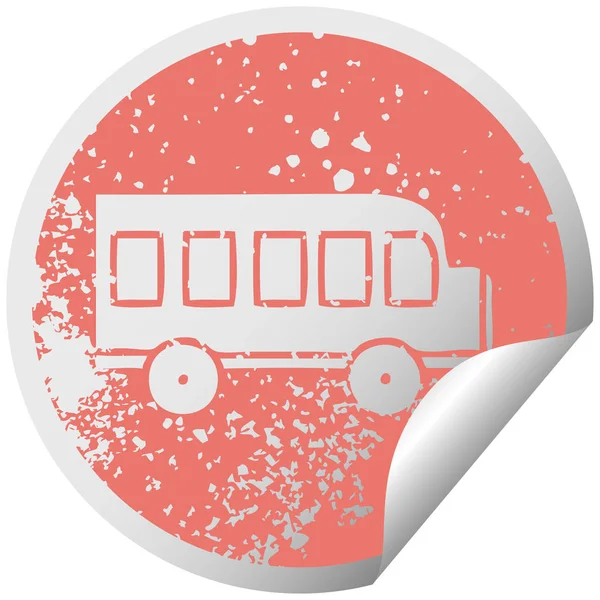Distressed circular peeling sticker symbol school bus — Stock Vector