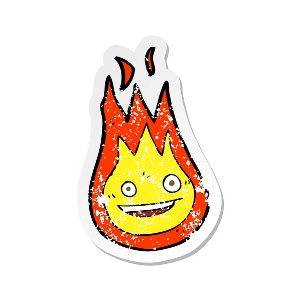 Pegatina retro angustiado de una bola de fuego amigable de dibujos animados — Vector de stock