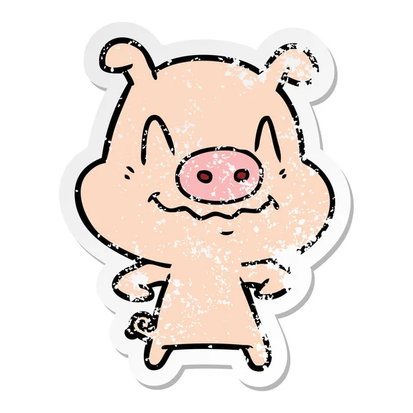 Autocollant affligé d'un cochon de dessin animé nerveux — Image vectorielle