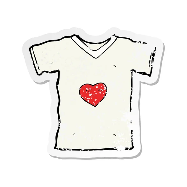 Retro Noodlijdende Sticker Van Een Cartoon Shirt Met Liefde Hart — Stockvector