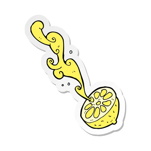 Sticker of a cartoon squirting lemon — Stock Vector