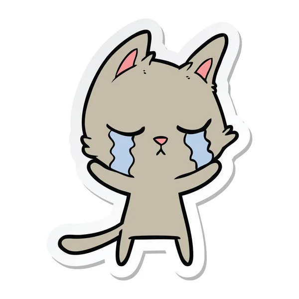 Etiqueta Gato Desenho Animado Chorando —  Vetores de Stock