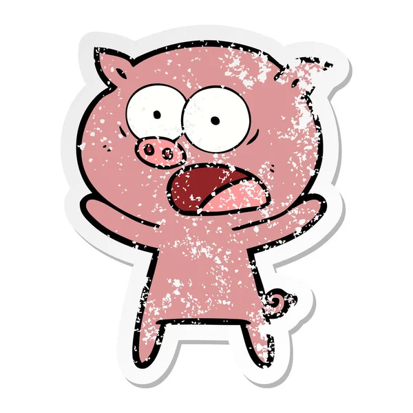 Calcomanía angustiada de un cerdo de dibujos animados gritando — Vector de stock