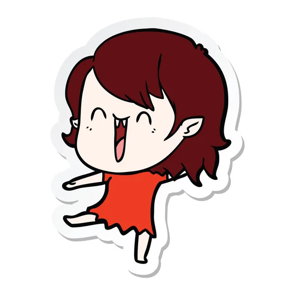 Sticker Van Een Leuke Cartoon Gelukkig Vampier Meisje — Stockvector