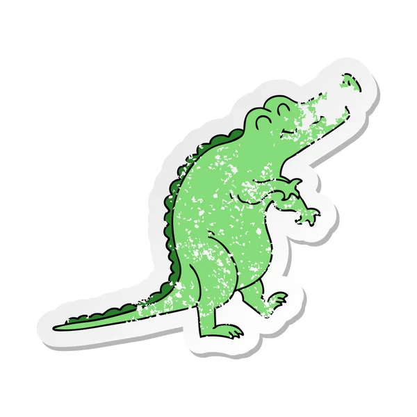 Autocollant Affligé Crocodile Dessin Animé Dessiné Main Bizarre — Image vectorielle
