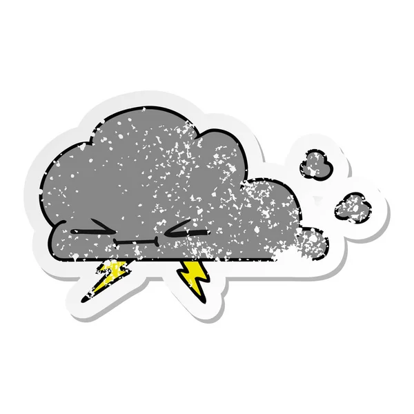 Freihändig Gezeichnete Bekümmerte Aufkleber Karikatur Einer Mürrischen Blitzwolke — Stockvektor