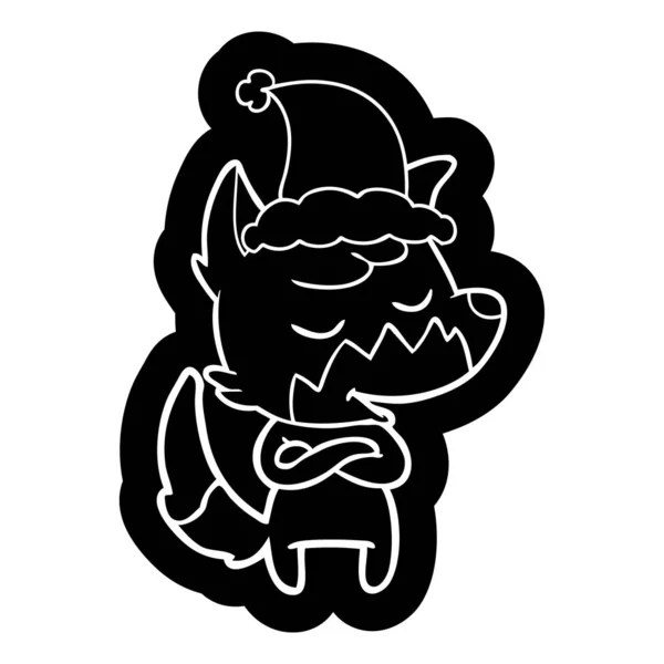 Icône de dessin animé sympathique d'un renard portant un chapeau de Père Noël — Image vectorielle