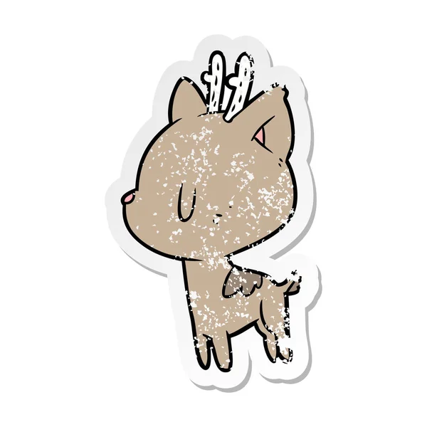 Distressed Sticker Cartoon Deer — Stock Vector