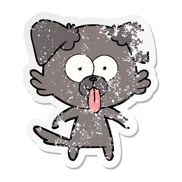 Distressed sticker of a cartoon dog with tongue sticking out — Stock Vector