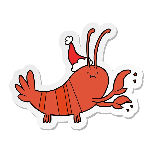 Autocollant dessin animé d'un homard portant un chapeau de Père Noël — Image vectorielle