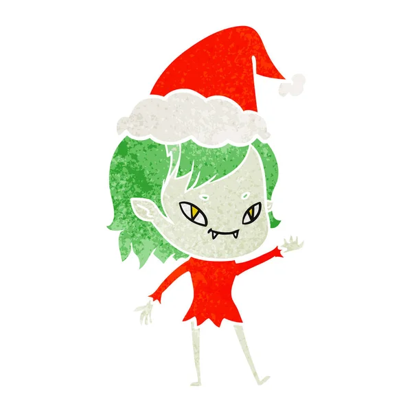 Retro tecknade av en vänlig vampyr flicka santa hatt — Stock vektor