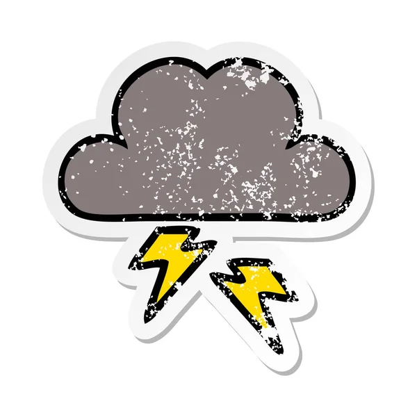 Sevimli Çizgi Fırtına Bulutu Sıkıntılı Etiket — Stok Vektör
